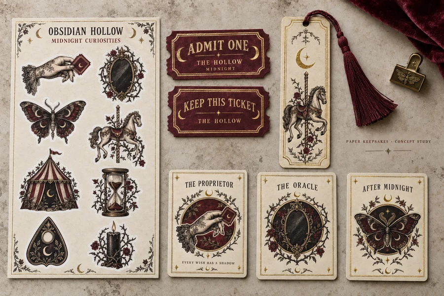 A glimpse of burgundy admission-ticket artwork