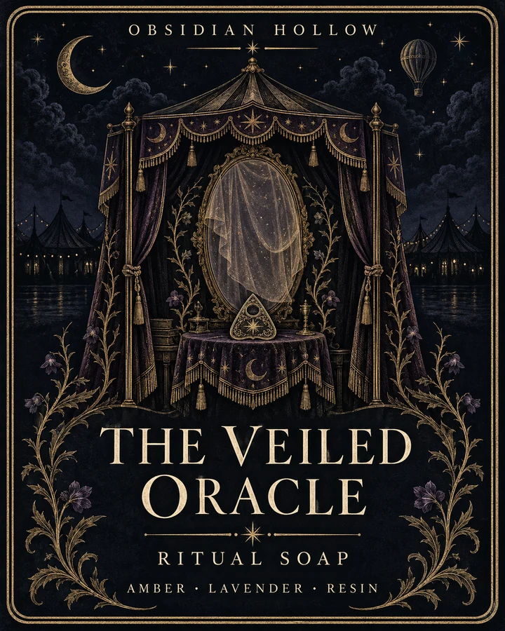 Partial view of The Veiled Oracle pavilion and night-sky ornament